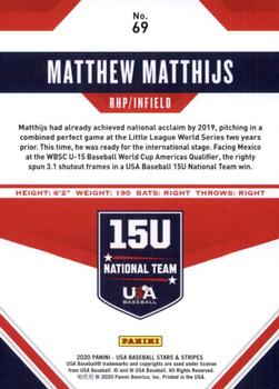 2020 Panini USA Baseball Stars & Stripes #69 Matthew Matthijs Back