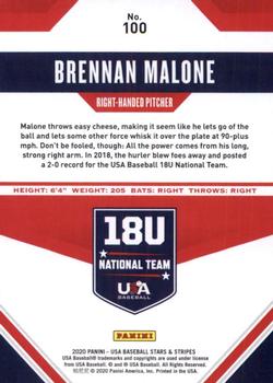 2020 Panini USA Baseball Stars & Stripes #100 Brennan Malone Back