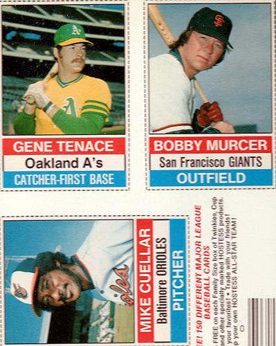 1976 Hostess - Panels L Shaped #121-123 Mike Cuellar / Gene Tenace / Bobby Murcer Front