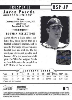 2007 Bowman Sterling - Prospects #BSP-AP Aaron Poreda Back