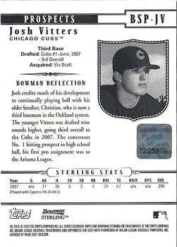 2007 Bowman Sterling - Prospects #BSP-JV Josh Vitters Back