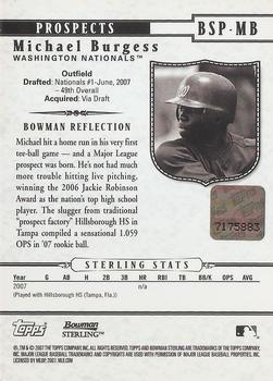 2007 Bowman Sterling - Prospects #BSP-MB Michael Burgess Back