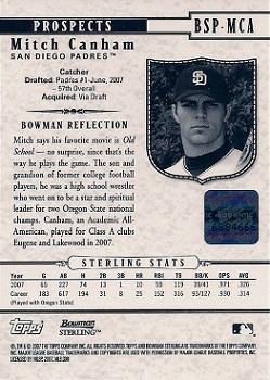 2007 Bowman Sterling - Prospects #BSP-MCA Mitch Canham Back