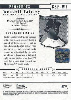 2007 Bowman Sterling - Prospects #BSP-WF Wendell Fairley Back