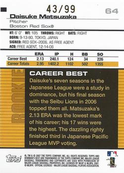 2007 Bowman's Best - Blue #64b Daisuke Matsuzaka Back