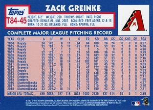 2019 Topps On-Demand Mini - 1984 Topps Baseball Pink #T84-45 Zack Greinke Back