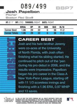 2007 Bowman's Best - Prospects #BBP7 Josh Papelbon Back