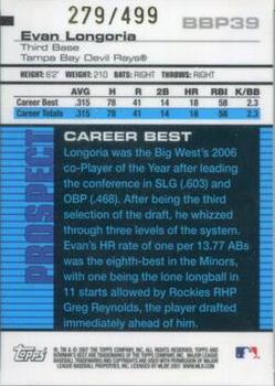 2007 Bowman's Best - Prospects #BBP39a Evan Longoria Back