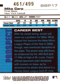 2007 Bowman's Best - Prospects #BBP17 Mike Carp Back
