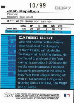 2007 Bowman's Best - Prospects Blue #BBP7 Josh Papelbon Back