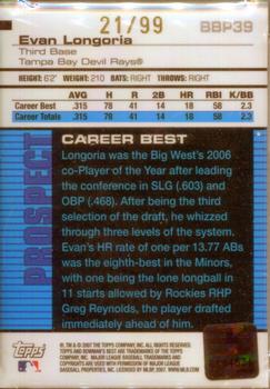 2007 Bowman's Best - Prospects Blue #BBP39b Evan Longoria Back
