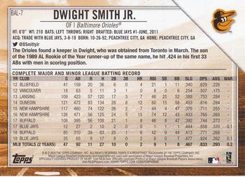 2019 Topps National Baseball Card Day - Baltimore Orioles #BAL-7 Dwight Smith Jr. Back