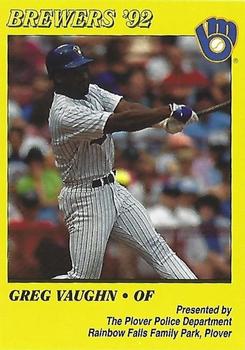 1992 Milwaukee Brewers Police - Plover Police Department #NNO Greg Vaughn Front