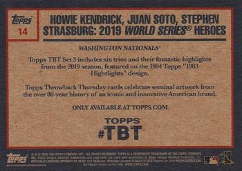 2020 Topps Throwback Thursday #14 Howie Kendrick / Juan Soto / Stephen Strasburg Back
