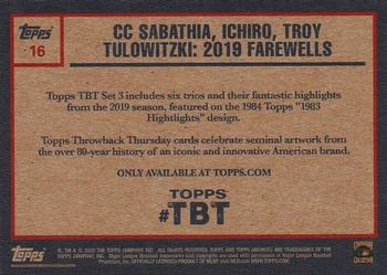 2020 Topps Throwback Thursday #16 CC Sabathia / Ichiro / Troy Tulowitzki Back