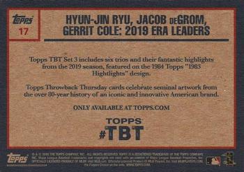 2020 Topps Throwback Thursday #17 Hyun-Jin Ryu / Jacob deGrom / Gerrit Cole Back