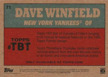 2020 Topps Throwback Thursday #71 Dave Winfield Back