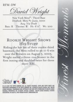 2007 Finest - Rookie Finest Moments #RFM-DW David Wright Back