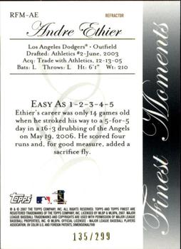 2007 Finest - Rookie Finest Moments Blue Refractors #RFM-AE Andre Ethier Back
