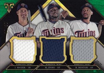 2016 Topps Triple Threads - Triple Threads Relic Combos Emerald #TTRC-MSB Byron Buxton / Joe Mauer / Miguel Sano Front