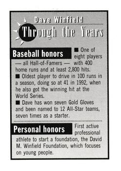 1994 Pioneer Ask Dave #3 Dave Winfield Back