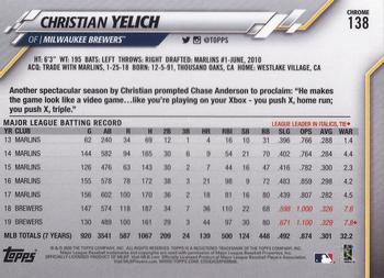 2020 Topps Chrome #138 Christian Yelich Back
