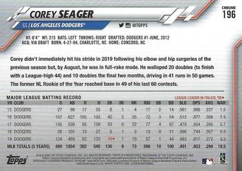2020 Topps Chrome #196 Corey Seager Back