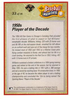 1992 Upper Deck - Baseball Heroes: Ted Williams #33 Ted Williams Back