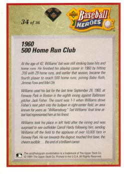 1992 Upper Deck - Baseball Heroes: Ted Williams #34 Ted Williams Back