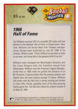 1992 Upper Deck - Baseball Heroes: Ted Williams #35 Ted Williams Back