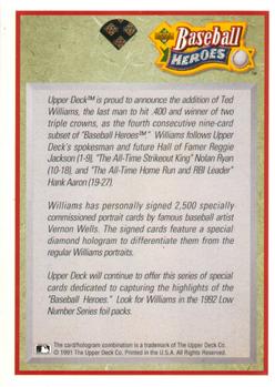 1992 Upper Deck - Baseball Heroes: Ted Williams #NNO Header Card Back