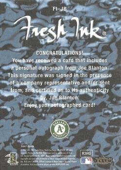 2007 Fleer - Fresh Ink #FI-JB Joe Blanton Back