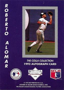 1992 Barry Colla Roberto Alomar #NNO Roberto Alomar Back