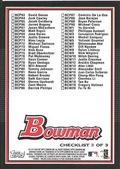 2009 Bowman - Checklists Red #3 Checklist: Inserts Back