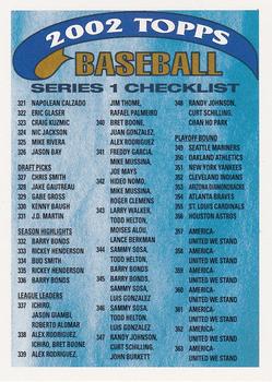 2002 Topps - Checklists Blue #3 Series 1 Checklist 3: 321-365 and Inserts Front