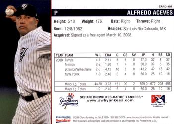 2009 Choice Scranton/Wilkes-Barre Yankees #1 Alfredo Aceves Back