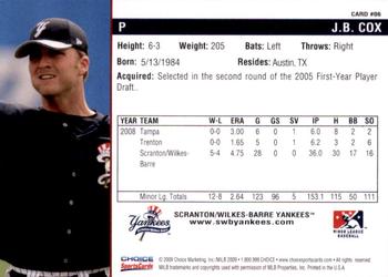 2009 Choice Scranton/Wilkes-Barre Yankees #6 J.B. Cox Back