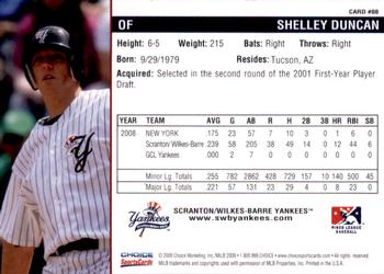2009 Choice Scranton/Wilkes-Barre Yankees #8 Shelley Duncan Back