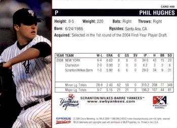 2009 Choice Scranton/Wilkes-Barre Yankees #9 Phil Hughes Back