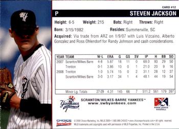 2009 Choice Scranton/Wilkes-Barre Yankees #12 Steven Jackson Back