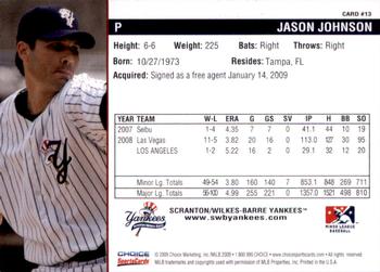 2009 Choice Scranton/Wilkes-Barre Yankees #13 Jason Johnson Back