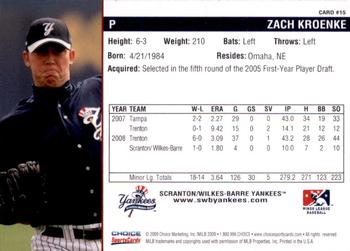 2009 Choice Scranton/Wilkes-Barre Yankees #15 Zach Kroenke Back