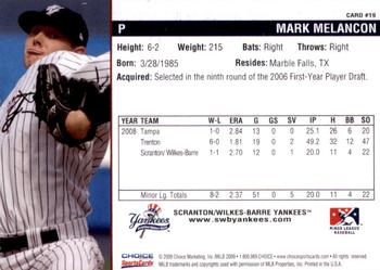 2009 Choice Scranton/Wilkes-Barre Yankees #19 Mark Melancon Back