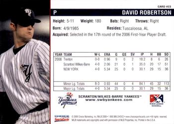 2009 Choice Scranton/Wilkes-Barre Yankees #23 David Robertson Back