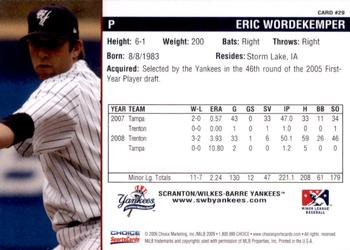 2009 Choice Scranton/Wilkes-Barre Yankees #29 Eric Wordekemper Back
