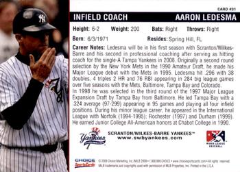 2009 Choice Scranton/Wilkes-Barre Yankees #31 Aaron Ledesma Back