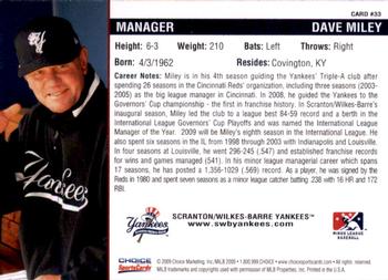 2009 Choice Scranton/Wilkes-Barre Yankees #33 Dave Miley Back