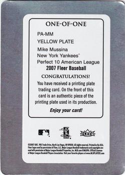 2007 Fleer - Perfect 10 Printing Plates Yellow #PA-MM Mike Mussina Back