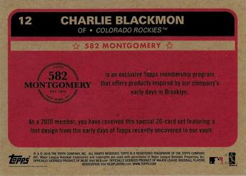 2019-20 Topps 582 Montgomery Club Set 1 #12 Charlie Blackmon Back
