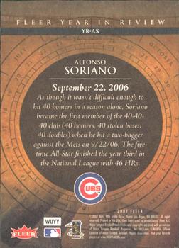 2007 Fleer - Year in Review #YR-AS Alfonso Soriano Back